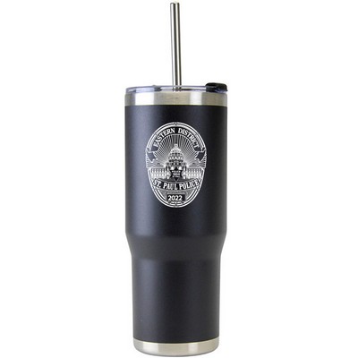 30 Oz. Stainless Double Wall Vacuum Insulated Travel Mug powder coated black
